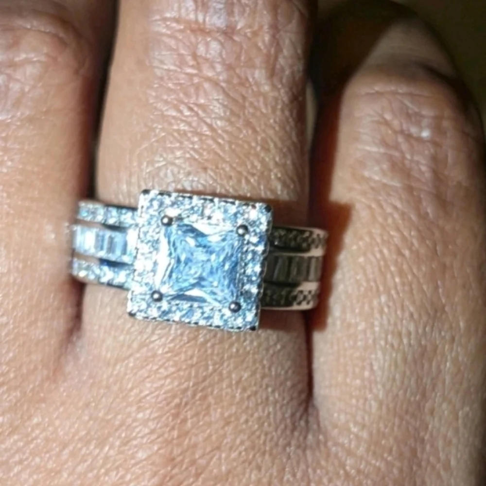 Womens Baguette& Round Cut 9.65ct Lab Created Diamond Princess Wedding Ring 8